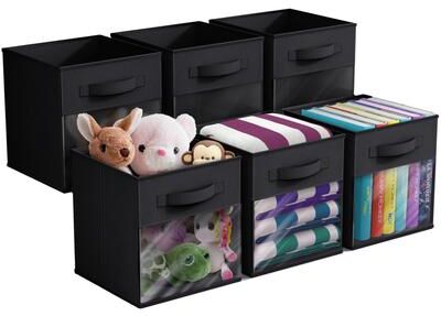 "Sorbus 11"" Storage Bin with Clear Window – 6-Pack Foldable Fabric Organizers - 10.5” L x 10.5” W x 11” H"
