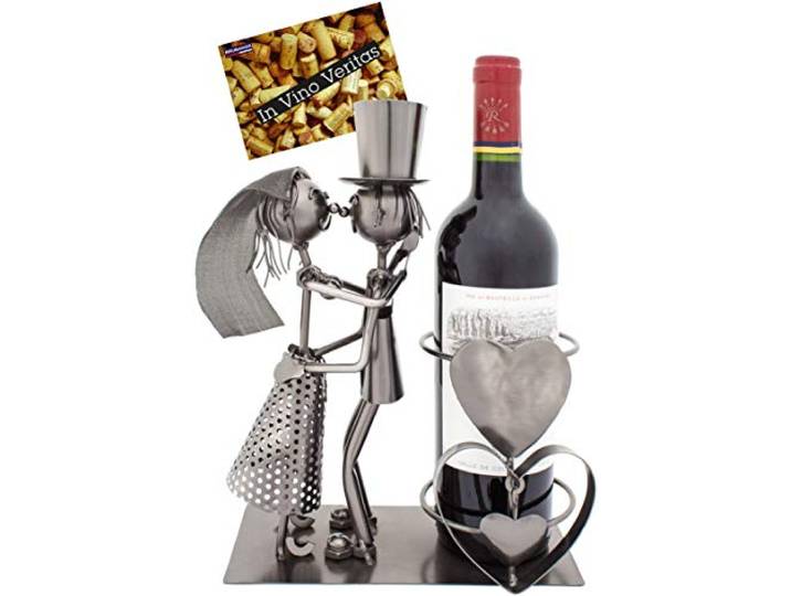 BRUBAKER - Wijnfleshouder - Getrouwd stel/bruiloft - Metalen sculptuur - Wenskaart INCLUSIEF - Origineel cadeau-idee