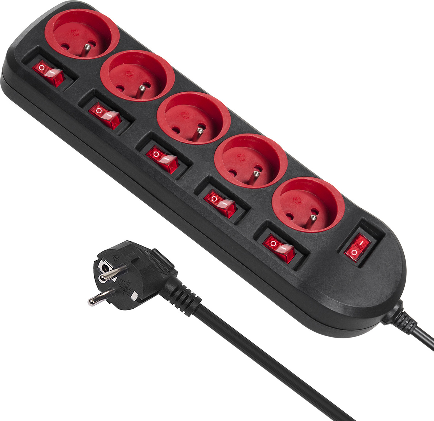 Maclean MCE204 stekkerdoos met 5 stopcontacten, 1,5 m, zwart