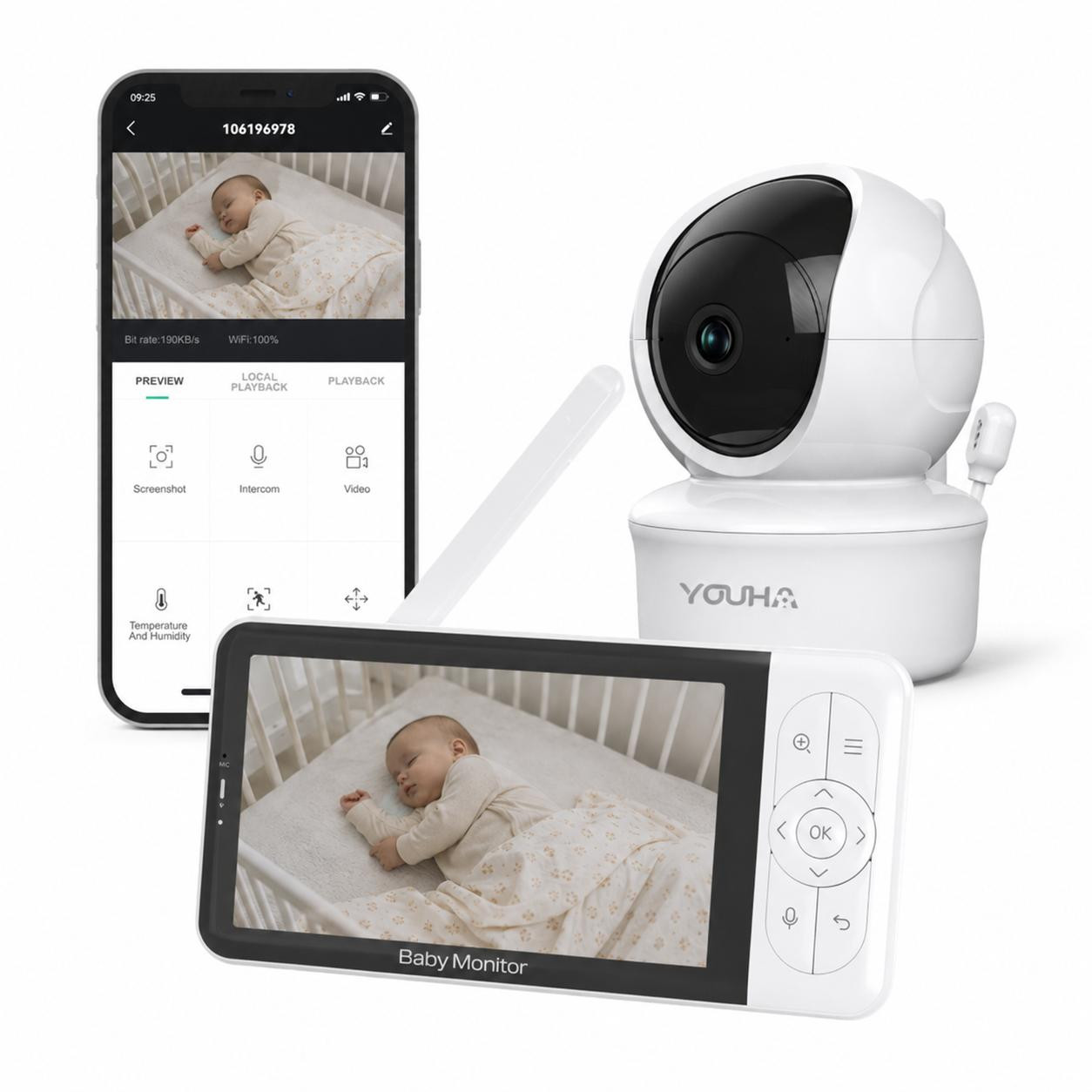 Youha Babyfoon met Camera, Kleurenbeeldscherm en App voor Scherp Beeld en Helder Geluid