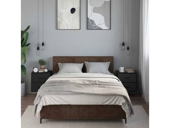 KTHLBRH Nachttische zur Wandmontage, 2 Stück, schwarz, 40 x 31 x 39,5 cm Spanplatte und Metall, 2 Schubladen, Belastung 50 kg, platzsparendes Design, Wandmontage