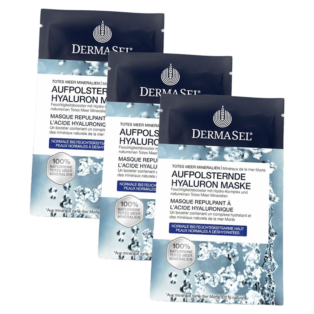 DermaSel Totes Meer Mineralien Aufpolsternde Hyaluron Maske 3x12 ml Gesichtsmaske