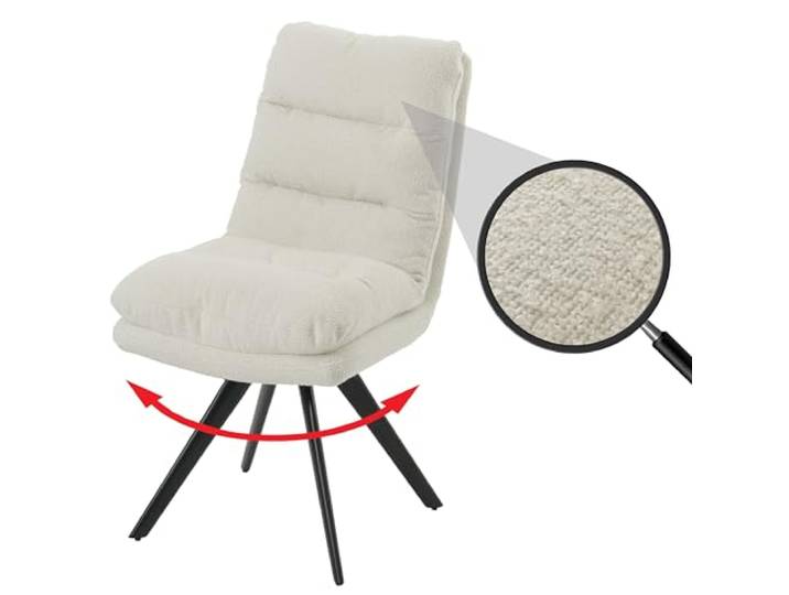 Mendler Esszimmerstuhl HWC-G66 Stoff/Textil - cremeweiß Küchenstuhl, Stuhl, drehbar Auto-Position, Bouclé