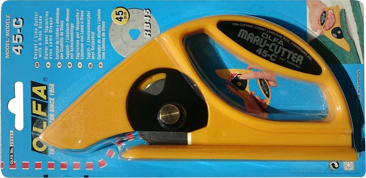 Olfa 45-C Cutter voor tapijt en linoleum, 45 mm, Wolfraamstaal, Geel