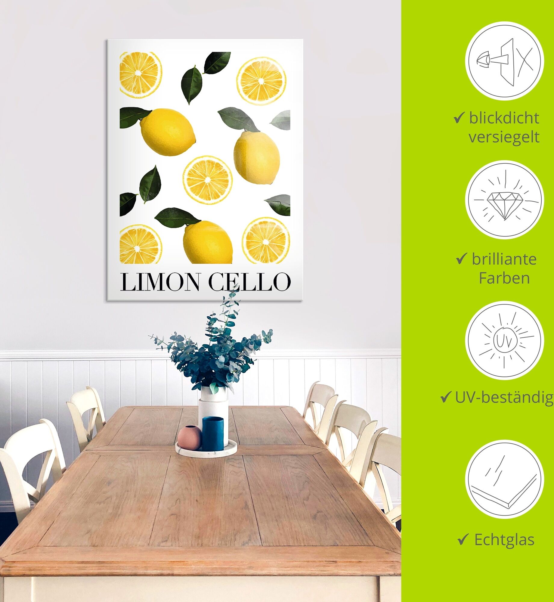 Artland "Limon Cello" Arrangements 1 Stk. tlg. in verschiedenen Grössen farbe bild(er): gelb B/H/T: 60cm x 80cm, Glasbild Arrangements Hochformat, 1 Stk.
