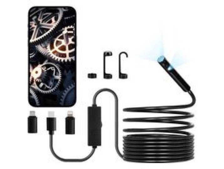 VEVOR endoscoopcamera met licht, endoscoop met dubbele lens voor Android en iOS, 1920P HD-inspectiecamera met 8+1 LED-licht, 2x zoom, 5 m kabel, waterdichte IP67 rioolcamera voor auto, loodgieterswerk
