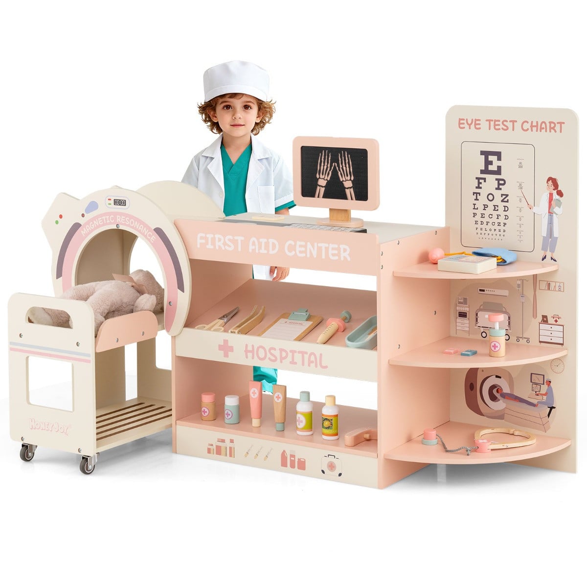 Costway Kinderspeelset Dokter Houten Ziekenhuis Roze