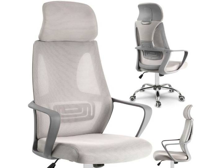 Chaise de bureau en micro maille - Sofotel - Prague - Gris clair - Réglage hauteur du siège - Appui-tête réglable