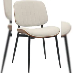 Décoshop26 - Esszimmerstuhl x1 Designerstil cremefarbener Stoffbezug gebogenes Walnussholz – Komfort und Eleganz 10_0008765 10_0008765