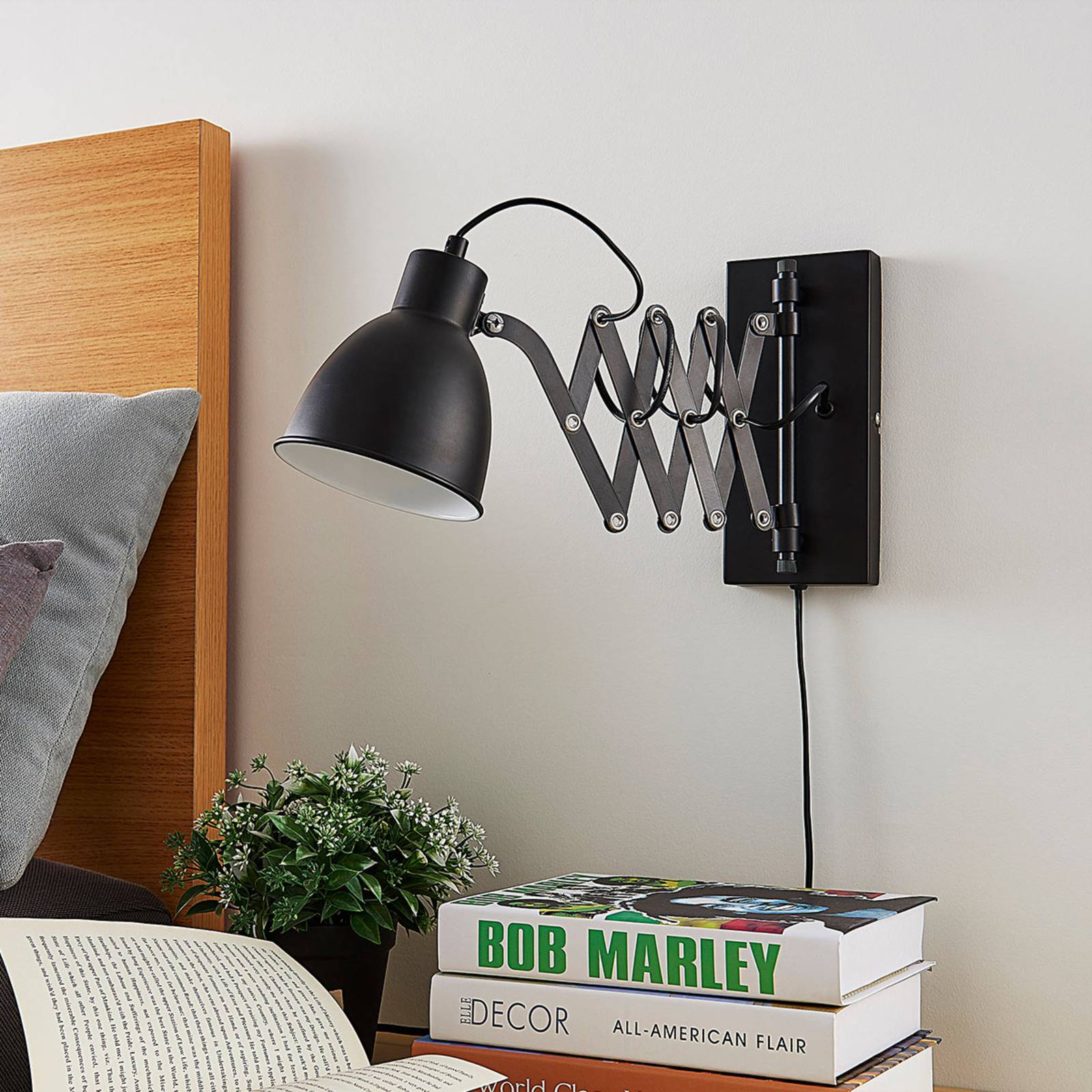 Wall Light Merle Lindby, Black, Bedroom, metal, Modern, Wall Light