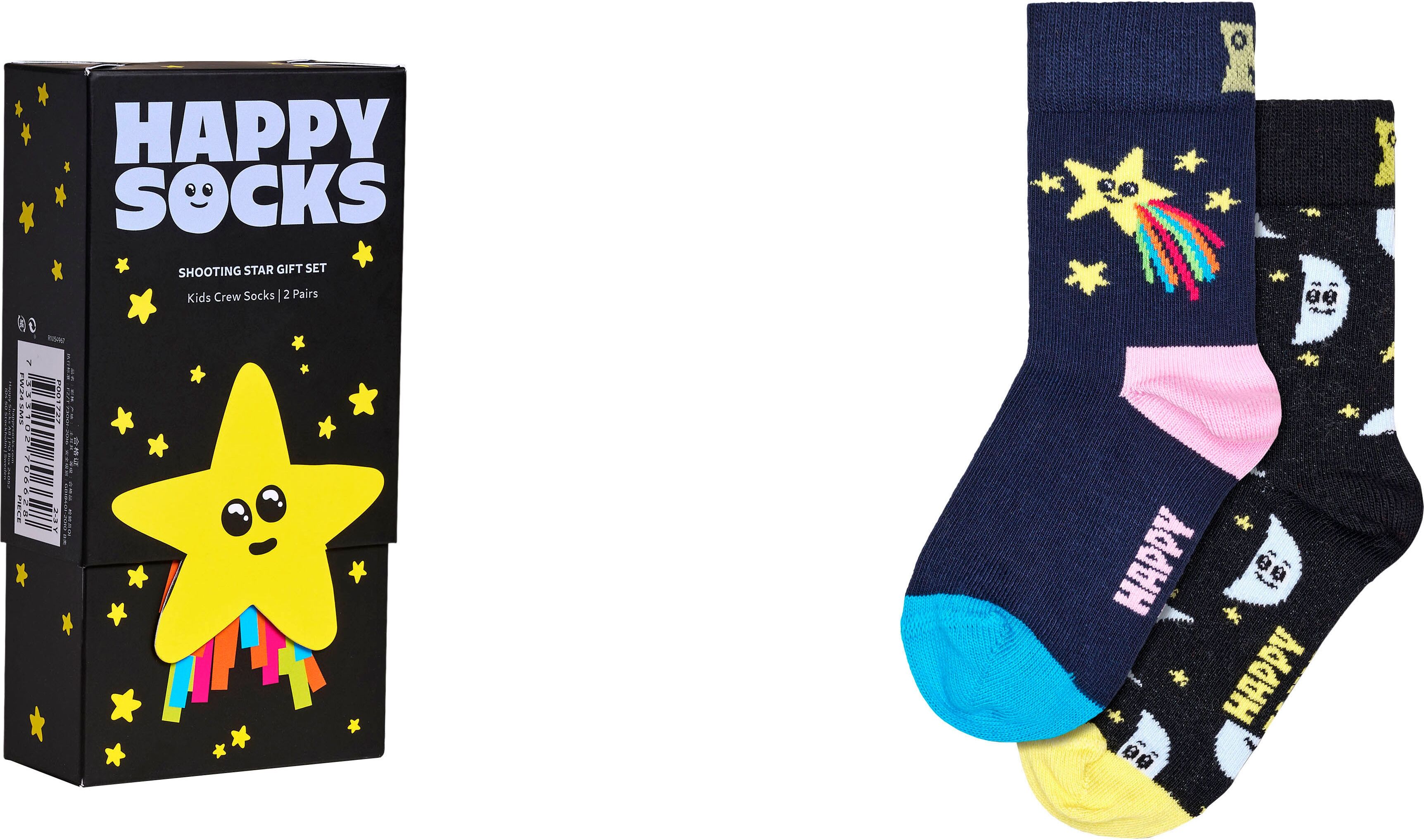 Socken HAPPY SOCKS "Shooting Star", Damen, Gr. 28 (31), blau (schwarz, marine), Baumwolle, Elasthan, Polyamid, gemustert, kontrastfarbene Details, Socken Socken schwarz, marine 28 (31)
