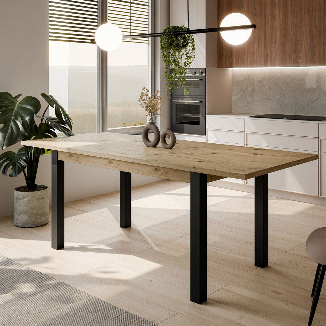 Rio 85 cm Extendable Rectangular Dining Table with Steel Base Artisan Oak/Black