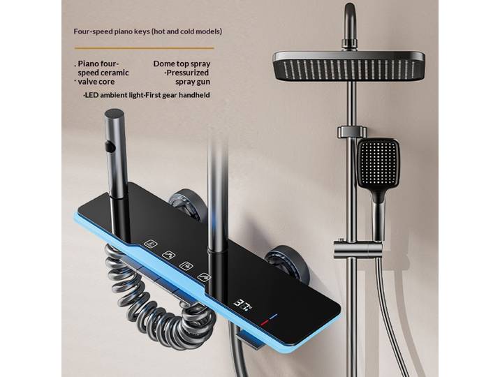 Ensemble de douche thermostatique dissimulé, mélangeur à main en acier inoxydable, affichage numérique, mur LED, salle de bain, gris