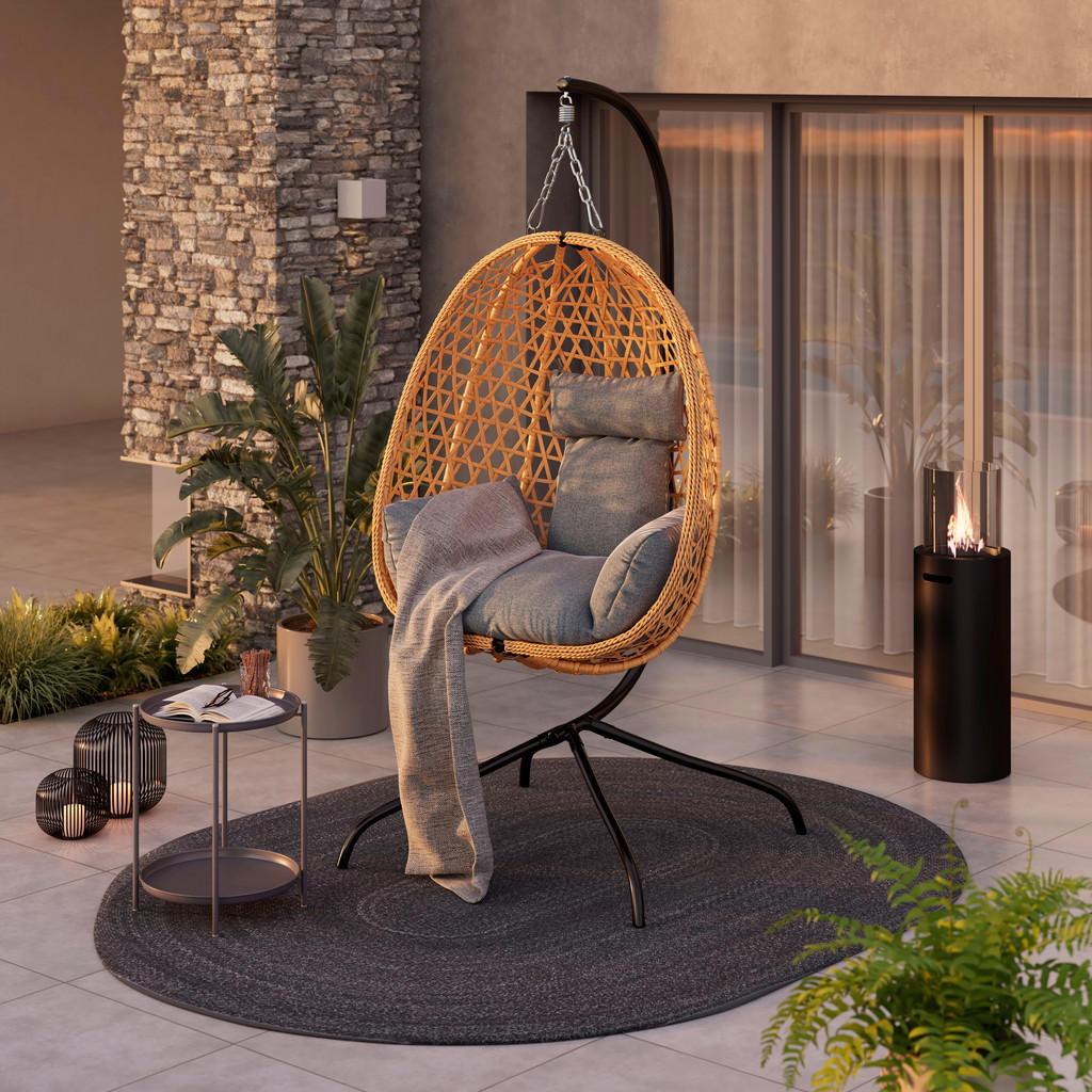 Ambia Garden Hängesessel , Grau, Naturfarben, Schwarz , Metall, Kunststoff, Textil , Füllung: Polyester,Polyester , 105x198x104 cm , Rückenlehne umklappbar , Gartenmöbel, Hängesessel