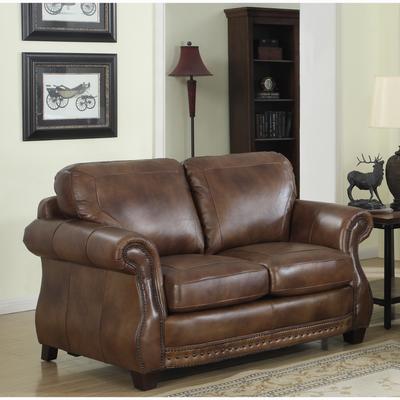 "Sterling Cognac Brown Top Grain Italian Leather Loveseat - 39""H x 64""W x 39""D - 39""H x 64""W x 39""D"