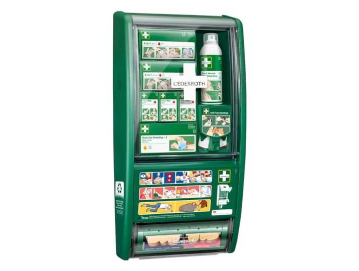 CEDERROTH Erste-Hilfe-Station First Aid, mit Füllung, grün, 29 x 12 x 56 cm aus Kunststoff, Art.-Nr. 51011026 Erste Hilfe Schrank Verbandsschrank Sanitätswandschrank