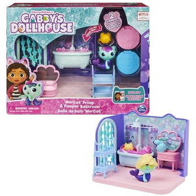 DREAMWORKS GABBY'S DOLLHOUSE - Deluxe Raum, Primp & Pamper Bathroom, Badezimmer mit MerCat (Meerkätzchen), Möbeln & Zubehör