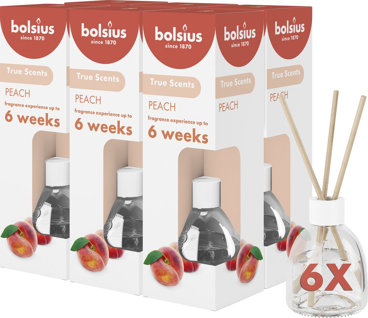 Bolsius Geurstokjes Peach 60ml - 6 stuks