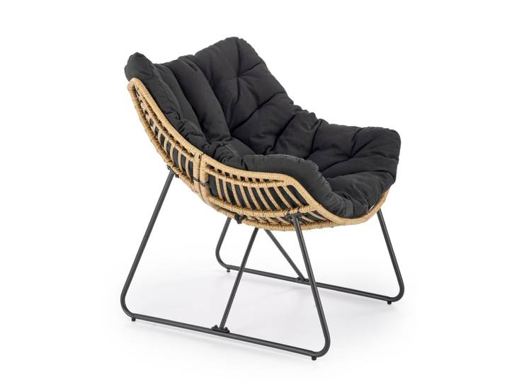 Fauteuil lounge en rotin avec coussin et structure en acier