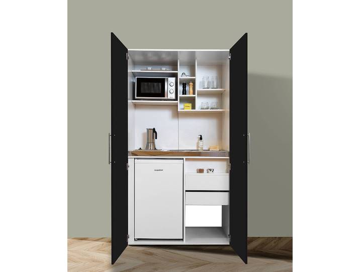 Cuisine armoire Peter avec micro-ondes 104 x 193 x 67cm Noir/Noir/Blanc Vitrocéramique