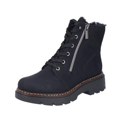 Winterboots RIEKER, Damen, Gr. 37, Warmfutter, schwarz, Nubuklederimitat, unifarben, Schuhe Winterboots, Stiefelette, Boots mit Reißverschlüssen