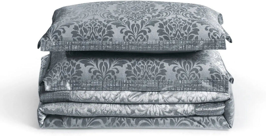 Quality & Style Polyester Floral Bedspread with Pillow Shams Included Grey Kingsize Bedspread + 2 Standard Shams