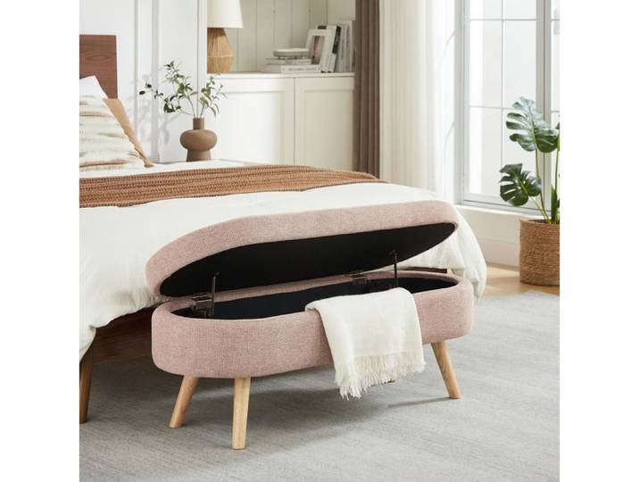 WOVREO banc coffre 110 cm avec rangement velours rose forme ovale