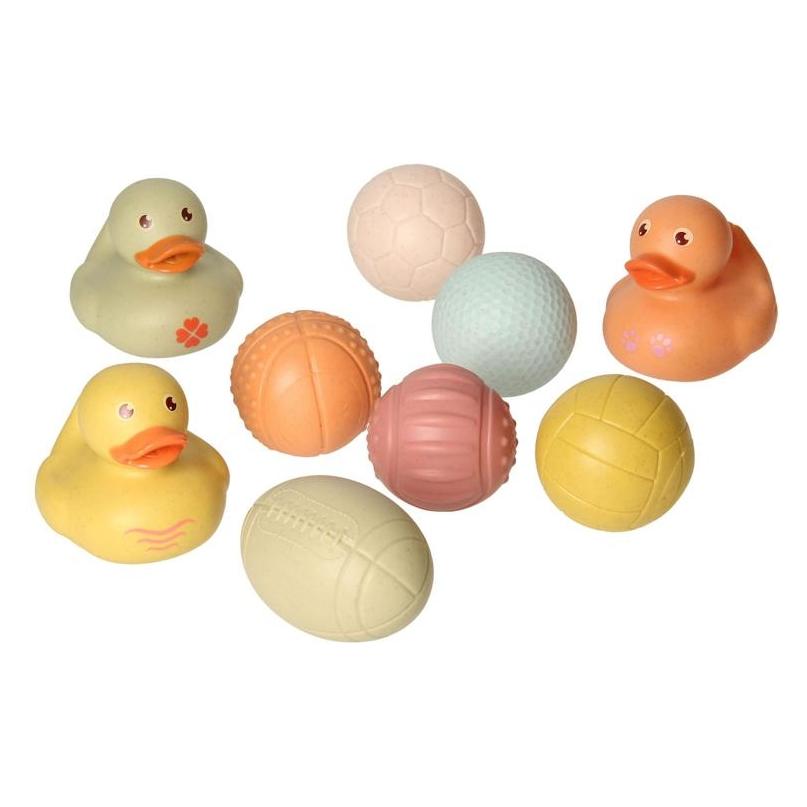 Badespielzeug-Set mit sensorischen Badebällen und Gummienten. (59339545)