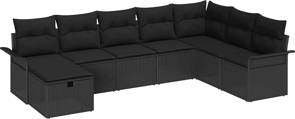 Modulares Garten-Sofa-Set, 8-teilig, mit Stauraum & Kissen, aus langlebigem Poly Rattan, handgewebt, UV-beständig, Schwarz