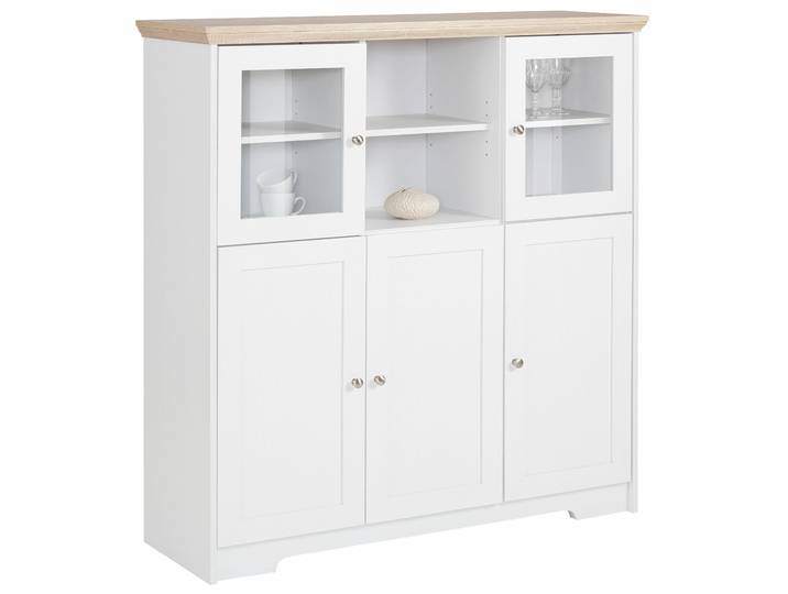 Highboard OTTO HOME Nanna , weiß (weiß, sonomaeiche), B:118cm H:125cm T:39cm, Sideboards, Highboard, Vitrine in Eichen-Optik, Breite 118 cm