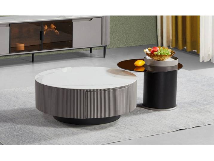 JVmoebel Couchtisch Runde Beistelltische im modernen Design aus Holz für das Wohnzimmer (2-St., Couchtisch + Beistelltisch), Made in Europa