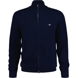 GANT Herren Strickjacke - CASUAL COTTON ZIP CARDIGAN, Stehkragen, Baumwolle Blau / L