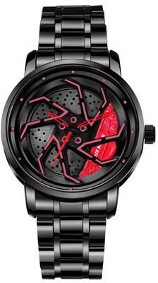 Everyday Crate YAZOLE N942 Skeleton Watch For Men Rotating Dial Quartz Watch With Stainless Steel Strap red