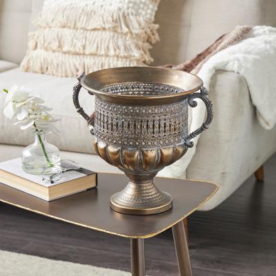 ARCILLA ELEMENTAL Bronze Metal Urn Shaped Decorative Vase with Cut Outs
