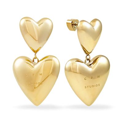 Paar Ohrhänger COPENHAGEN STUDIOS "Schmuck Geschenk Edelstahl Ohrring Puffy Hearts", gold (gelbgoldfarben), Ohrringe, Damen, Edelstahl