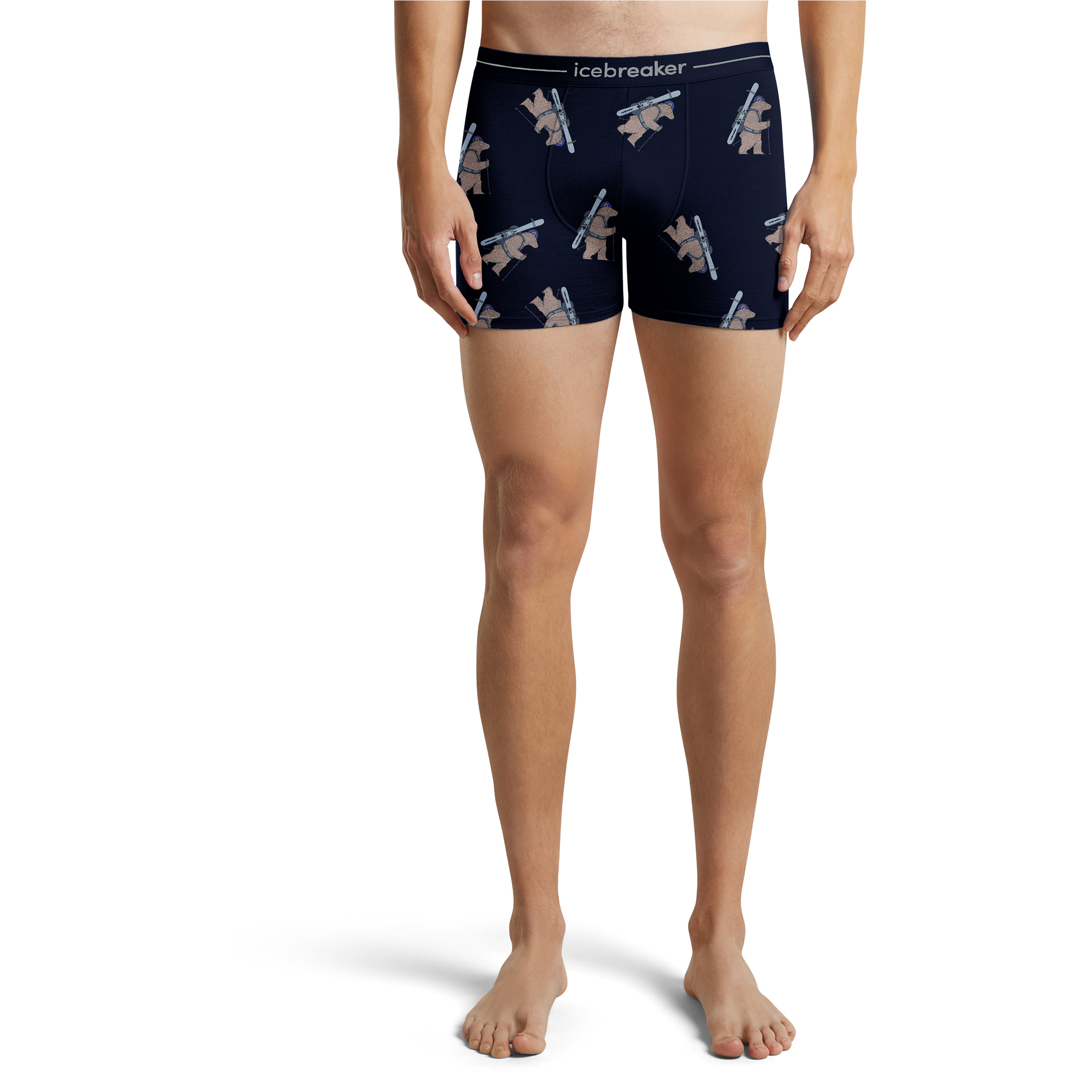 Icebreaker Merino 150 Anatomica Bear Tour AOP Boxer Herren Kurze Unterhose blau Größe S Elastisch Merinowolle