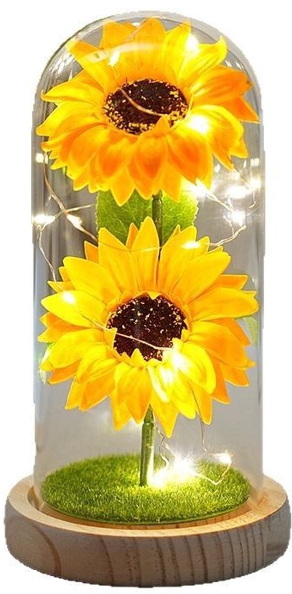 Kunstmatige Zonnebloem in Glazen Koepel met LED-verlichting voor Decoratie