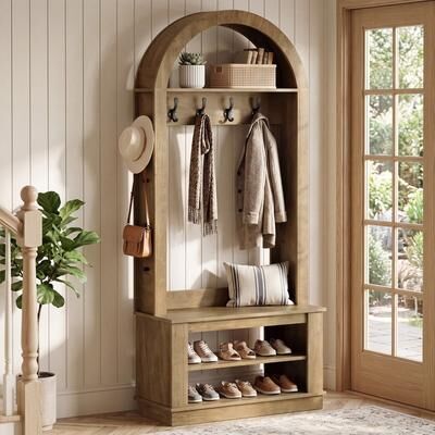 Bluebell "Hall Tree with Bench and Shoe Storage, 5-in-1 Entryway Coat Rack with Hooks - 31.5""L × 13.78""W × 70.87""H"