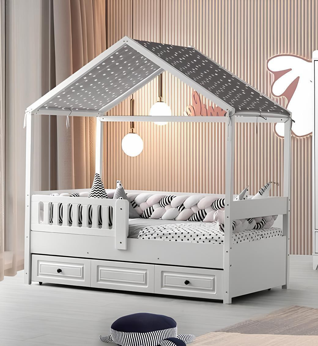 Wit houten multifunctioneel kinderbed met uittrekbaar gedeelte