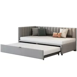 OKWISH L-förmiges Schlafsofa 90x200 cm mit ausziehbarem Bett, Samtpolster, Push-Pull-Mechanismus, Platzsparend, bequemes Schlaf- und Sitzmöbel,Grau