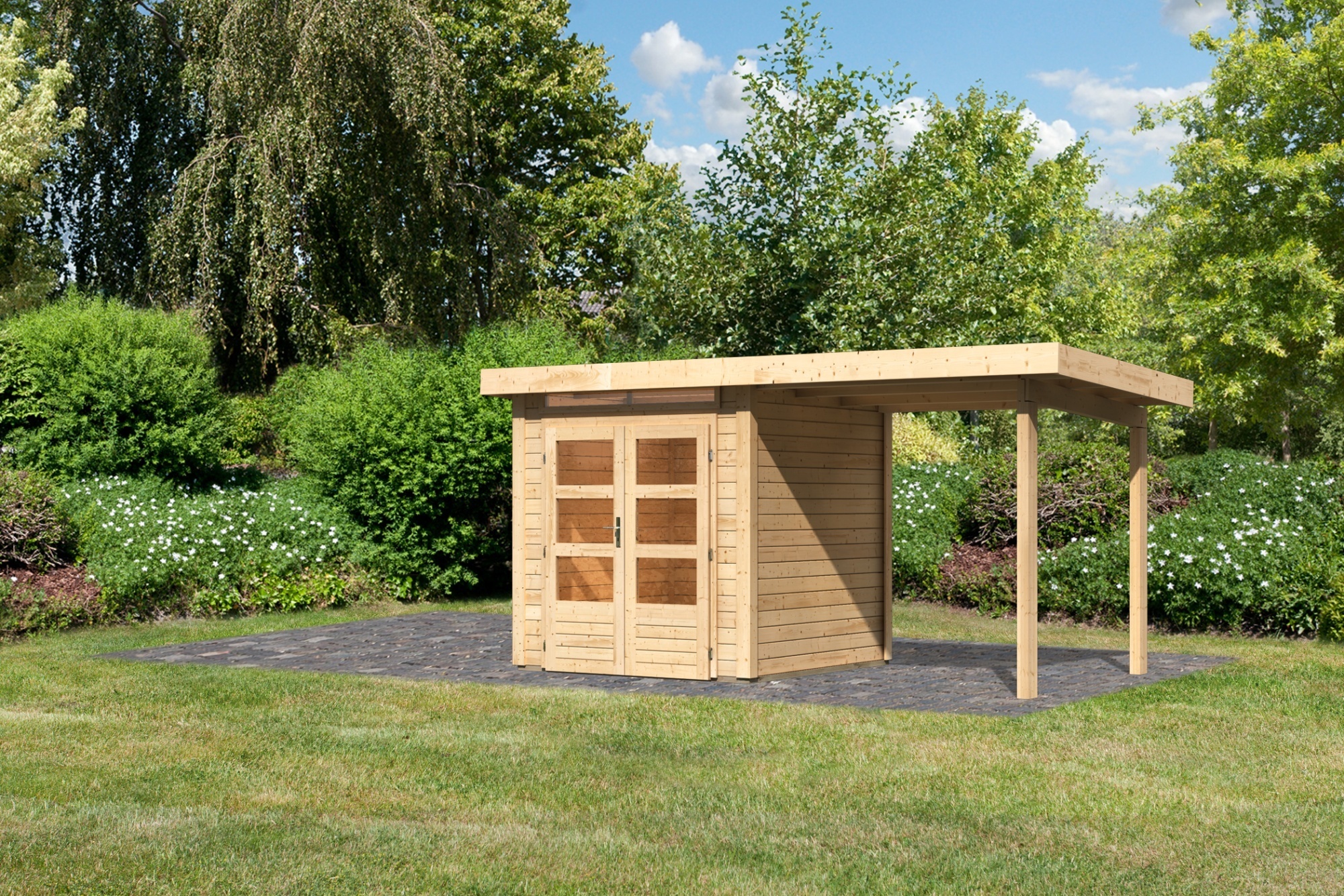 Gartenhaus Kandern 1 : 2,35m breit : Naturbelassen Anbaudach: 2,35m breit Farbe: Naturbelassen