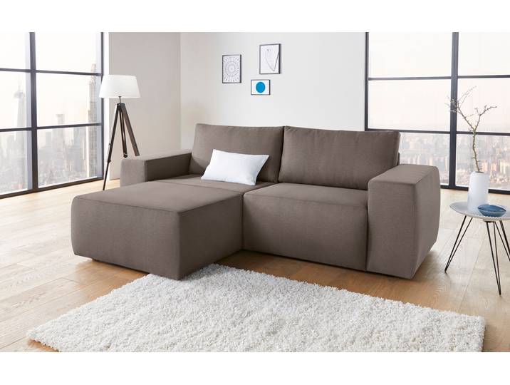 Ecksofa LooksII kubisch, bequem, strapazierfähige Bezüge, Breite 242cm, L-Form , braun (schlamm), B:242cm H:87cm T:160cm, Feinstruktur weich (100% Polyester);Struktur fein (100% Polyester), LOOKS BY WOLFGANG JOOP, Sofas, Ecksofa, geradlinig und komfortabel