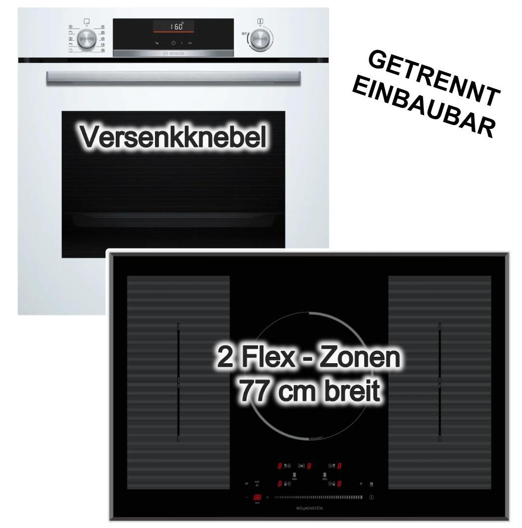 Herdset Backofen BOSCH AirFry 3DHeißluft EcoClean weiß+ Wolkenstein Induktionskochfeld 77cm Booster Flexzonen