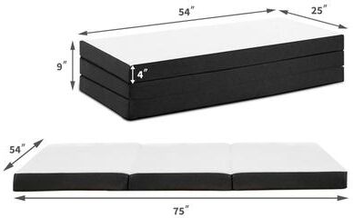 On Spot Shop Three Fold Portable Floor Bed, CertiPUR US Certified Foldable Mattress For Travel, Camping, Yoga, Guests, Soft Touch 4 in Full