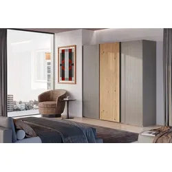 Clara Home Schwebetürenschrank Lousada 302 x 235 cm Lack Grau Hellgrau