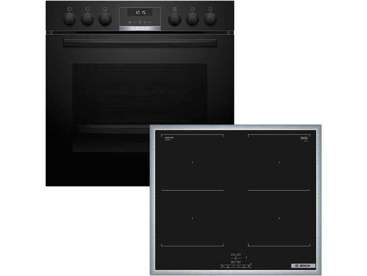 BOSCH Induktions Herd-Set HND617LS67, mit Backwagen, Hydrolyse, Backwagen mit ausziehbarer Tür für bequemes Kochen & Backen