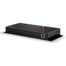 Lindy E/A-HUB USB3 7PORT/43128 (USB-B, 7 Ports), Dockingstation + USB Hub, Schwarz