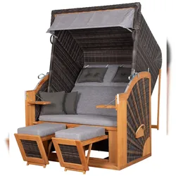 dekoVries GmbH Strandkorb deVries PURE® Classic XL SUN Teak - PE stone grey - Dessin 466 - inkl. Schutzhülle