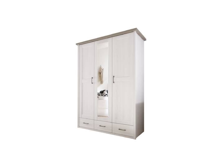 Kleiderschrank 148 cm Pinie weiß mit Spiegel und 3 Schubladen - LUCA