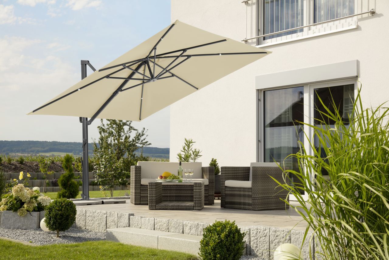 Schneider Schirme Schneider Ampelschirm Rhodos Smart natur 300 x 300 cm inkl. Sonnenschirmhülle